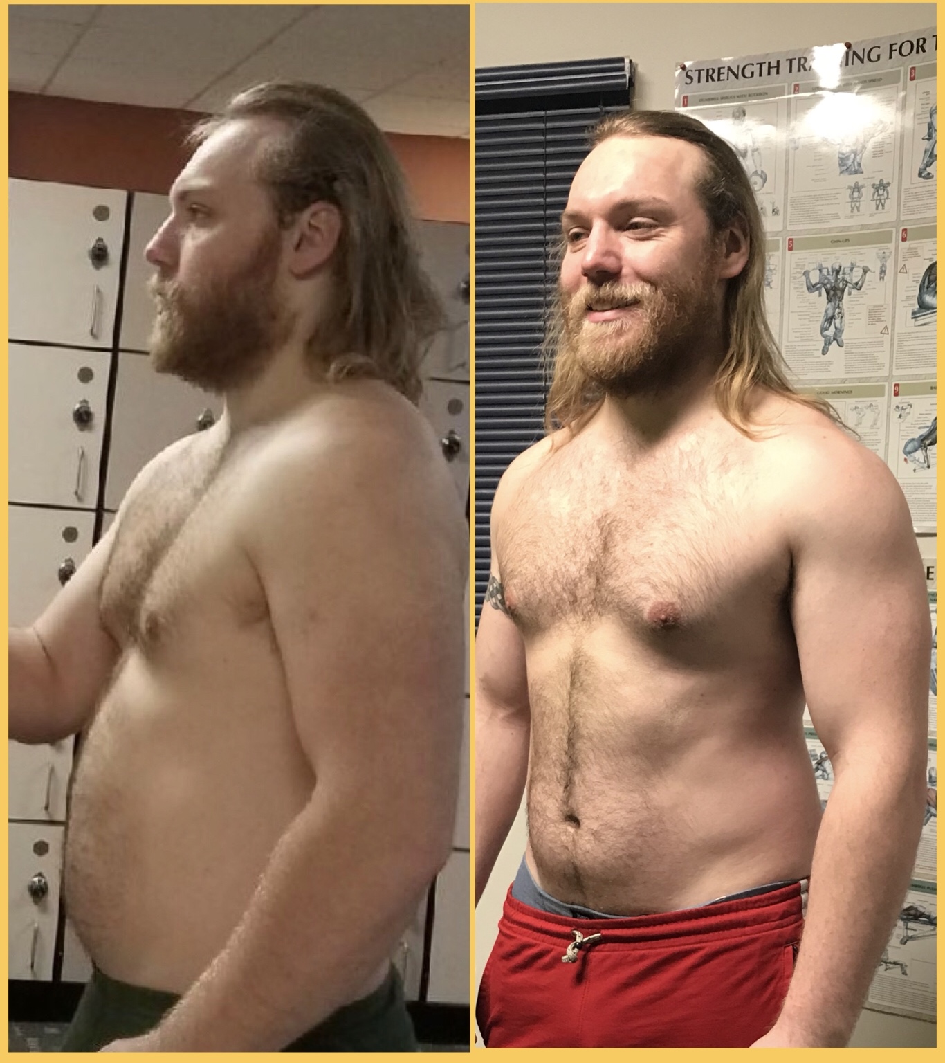 before and after picture from joining the gym